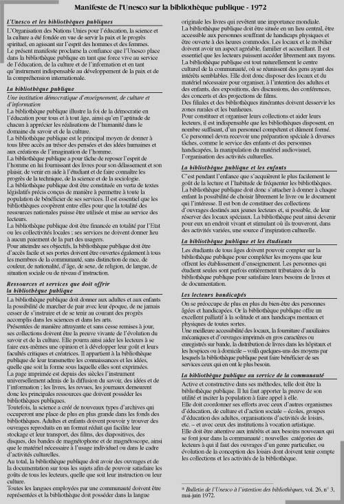 Manifeste de l'Unesco sur la bibliothèque publique - 1972