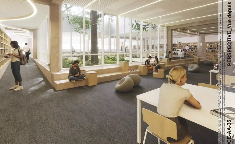 Vue d'architecte de l'intérieur de la bibliothèque