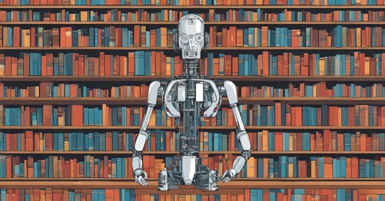 Un robot humanoide et une bibliothèque